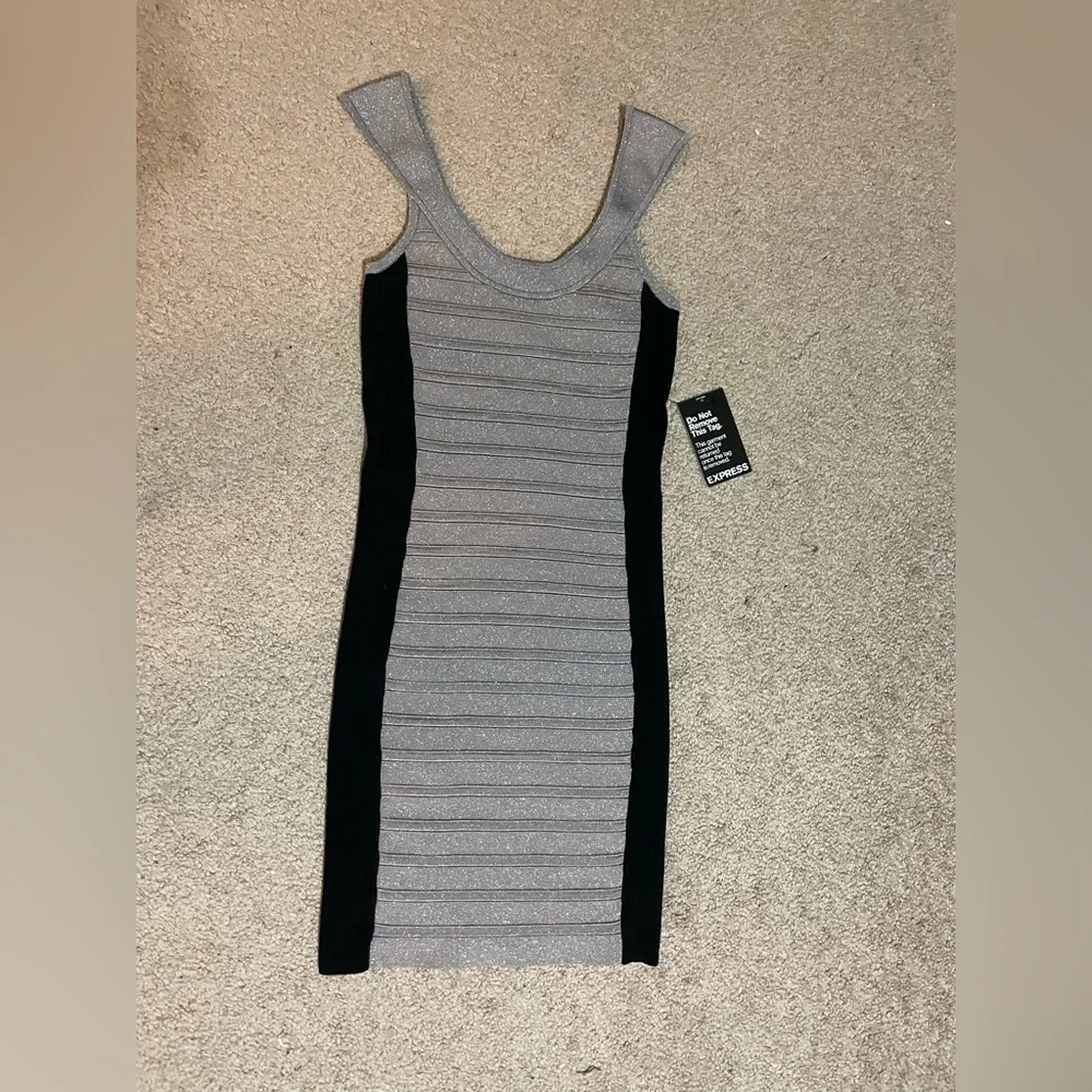 Express Shimmery Grey and black Body-con mini dress size x small‎ NWT